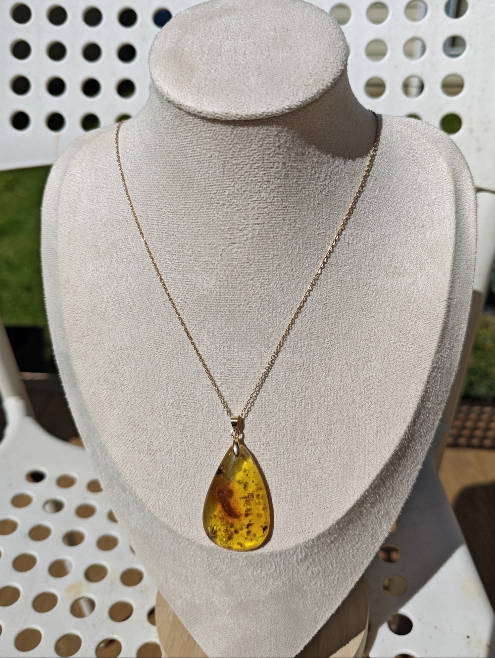 Gold Amber Teardrop Pendant Necklace - One-of-a-Kind Textures